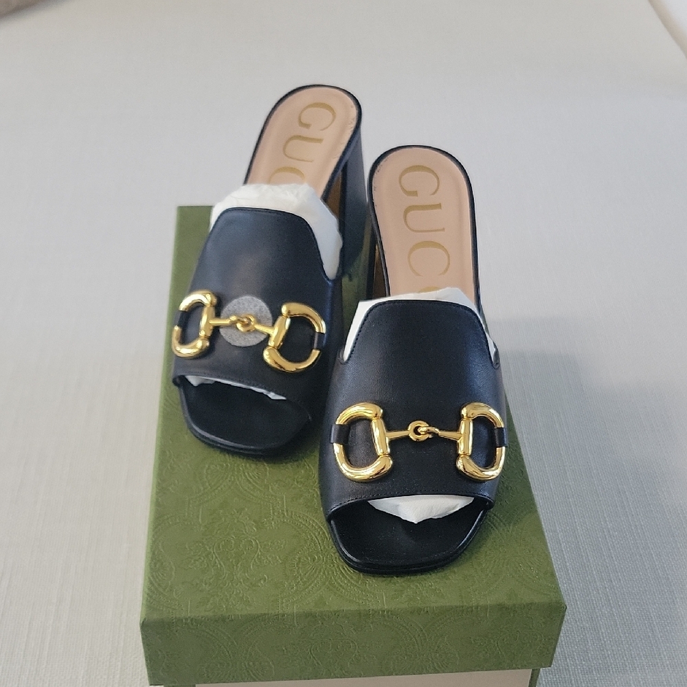 Gucci Black and Gold Women's Baby 75 Slides